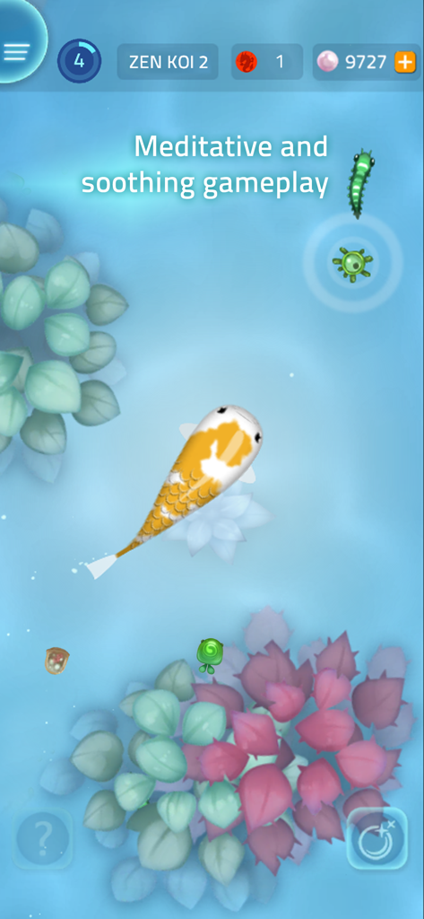 Zen Koi 2 - Capture d'écran du jeu Zen Koi 2 montrant une carpe koï nageant dans un paisible bassin bleu