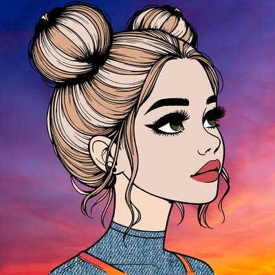 realistic girl with buns on the top of her head