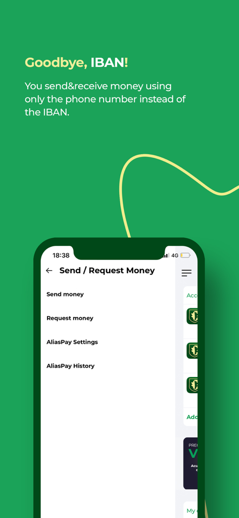 CEC Bank Mobile Banking - Interfaz de la aplicación móvil de CEC Bank que muestra opciones para enviar y solicitar dinero usando un número de teléfono
