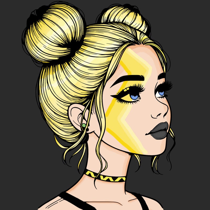 realistic girl with buns on the top of her head