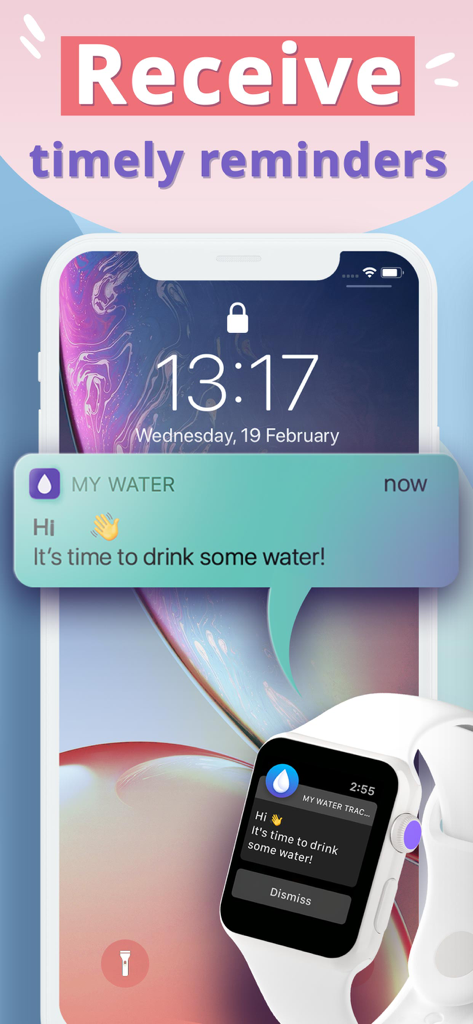My Water - Daily Water Tracker - Hydration reminders from the My Water app on iPhone and Apple Watch screens