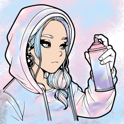 a realistic girl, spray painting