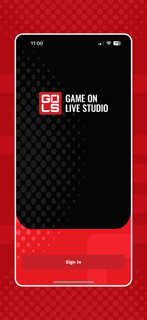 GOLS App - GOLS App Game On Live Studio sign in screen