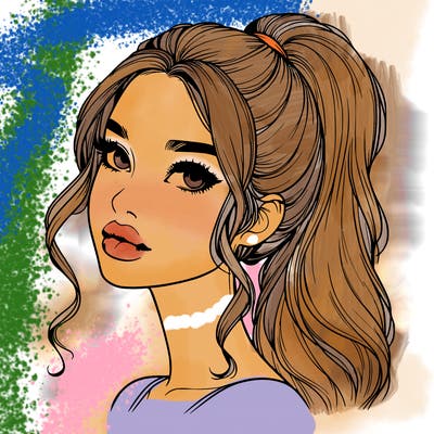 realistic girl with a ponytail on her hair and lips