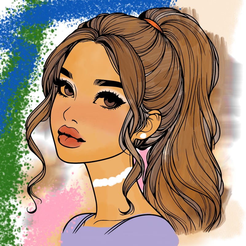 realistic girl with a ponytail on her hair and lips