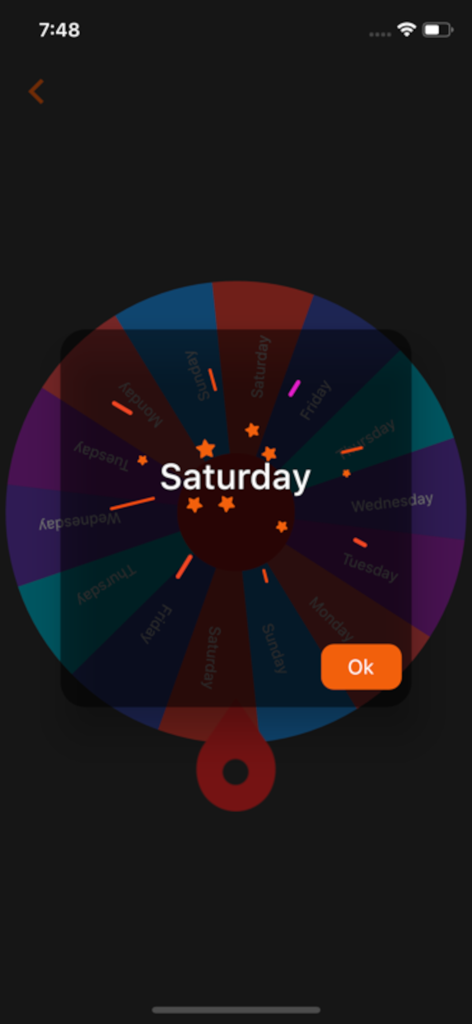My Decision Roulette - A decision roulette wheel showing Saturday as the selected result