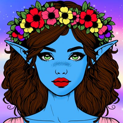 realistic female elf with flower crown