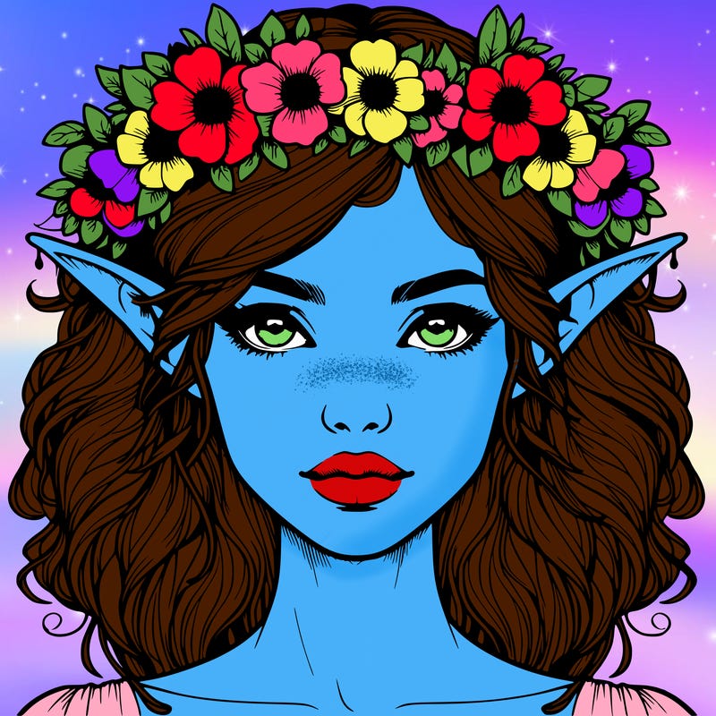 realistic female elf with flower crown