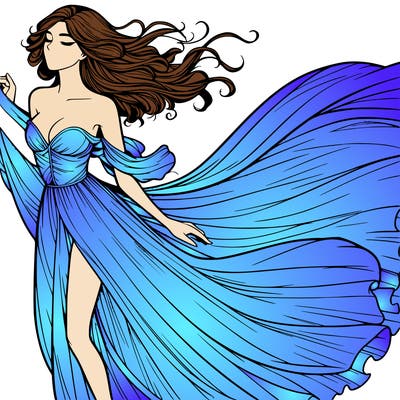 realistic woman in dress flowing the the wind