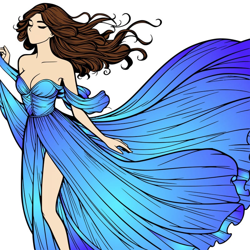 realistic woman in dress flowing the the wind