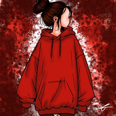 realistic girl with a oversized sweatshirt on and a bun