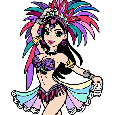 a samba dancer in colorful costume.