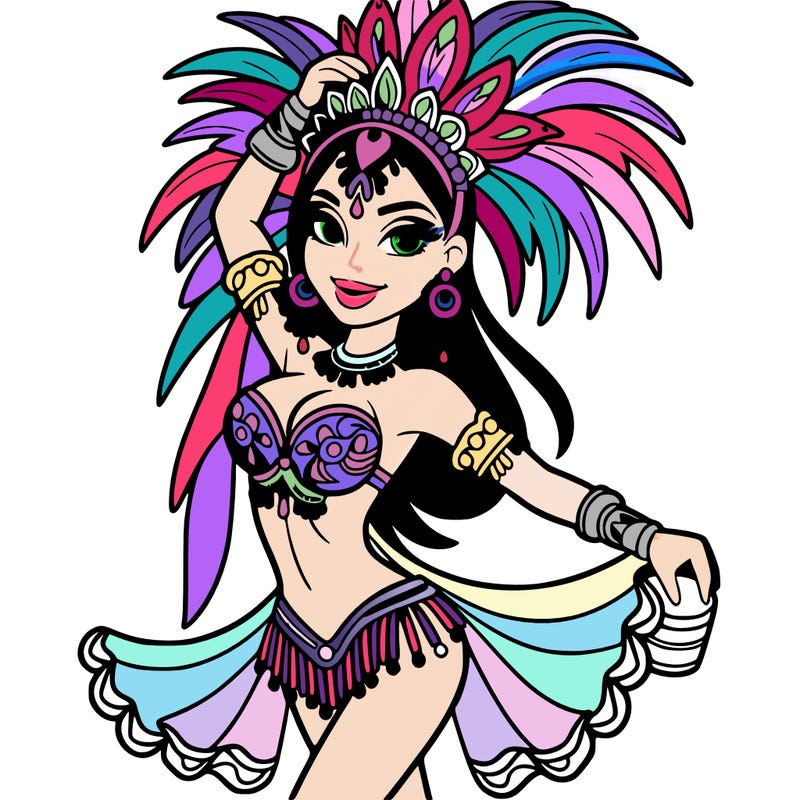 a samba dancer in colorful costume.