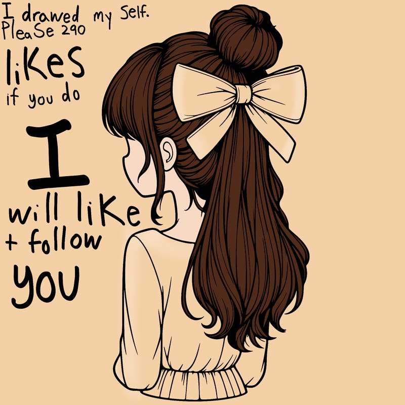 realistic girl  with hip length hair a bun and a big bow on the back of head