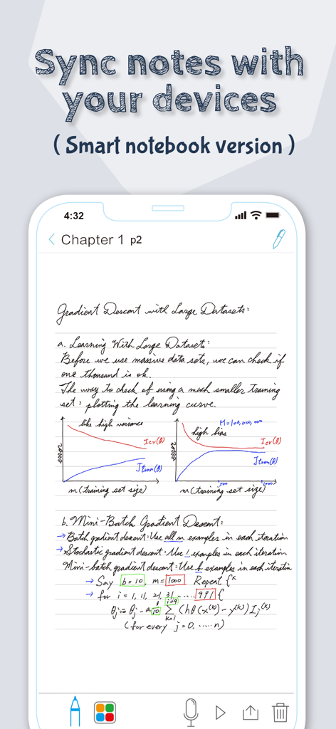 Ophaya Pro+ - A mobile screen showing handwritten notes and graphs synced to the Ophaya Pro plus app