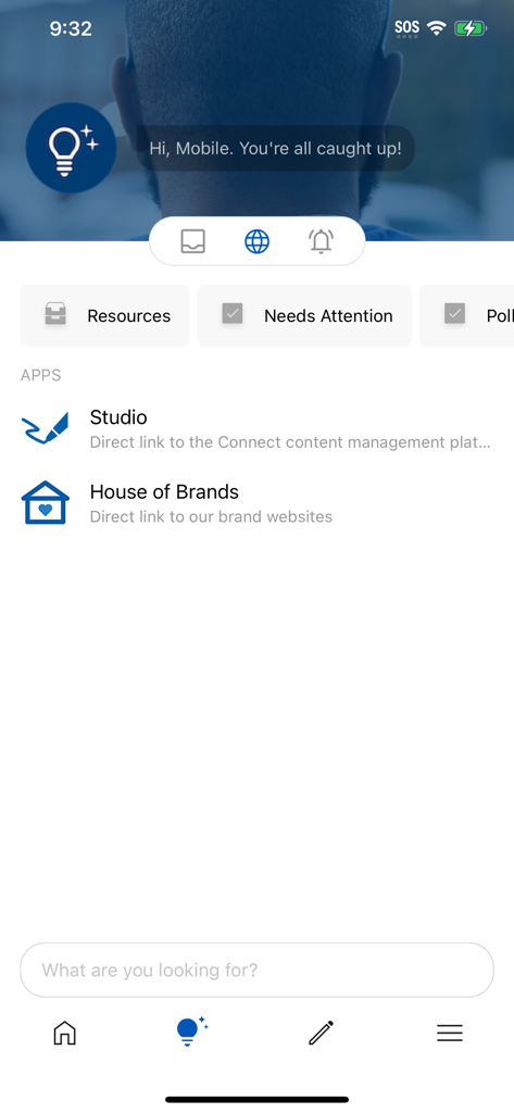 Main dashboard of the GE Appliances Connect app showing internal employee resources and company links