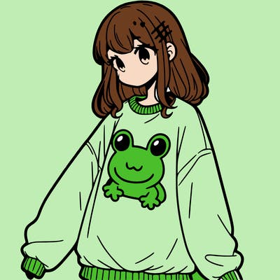 girl wearing frogging sweatshirt