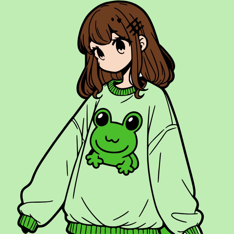 girl wearing frogging sweatshirt
