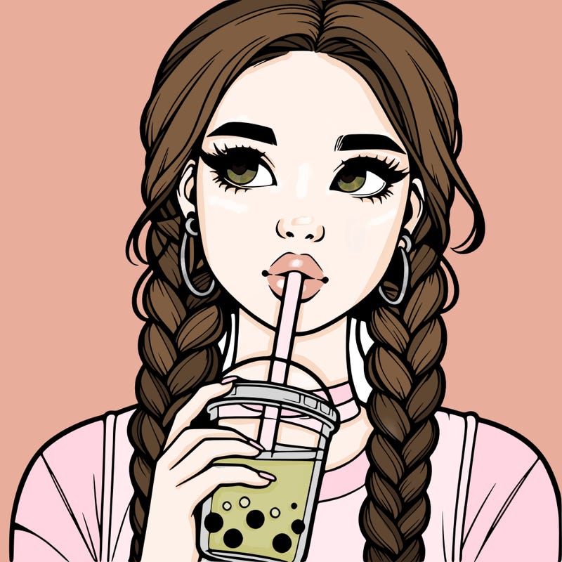 realistic girl with braided hair drinking boba