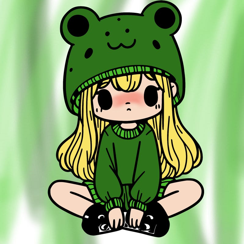 a girl wearing a frog hat and some frog socks