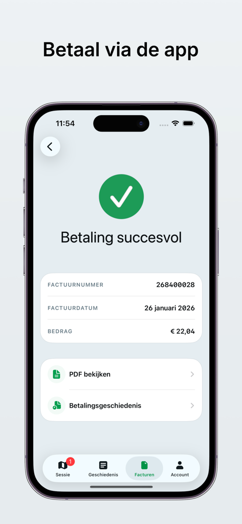 Ease2pay AanUit app interface showing a successful payment confirmation screen
