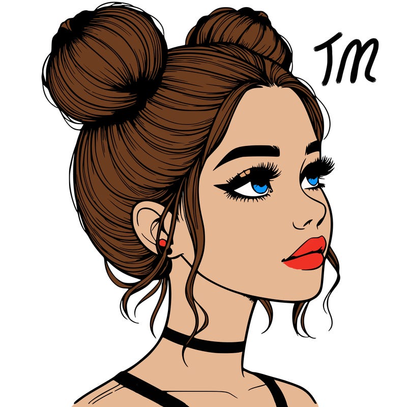 realistic girl with buns on the top of her head