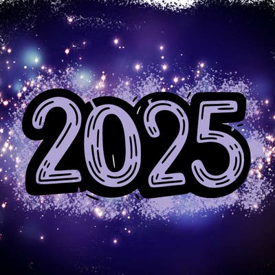 one line scrawled numbers sketch design “2025”