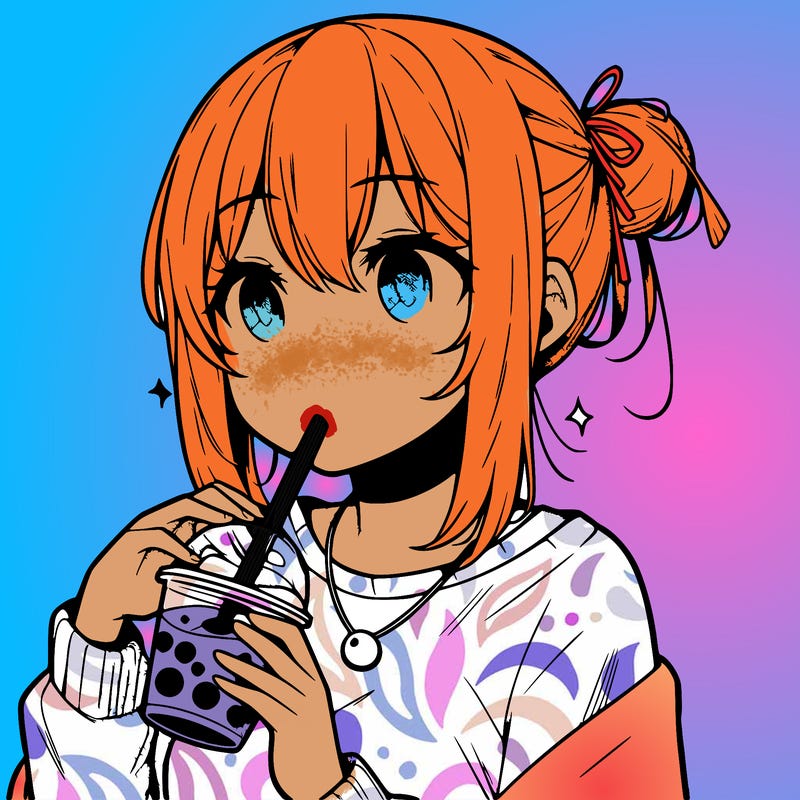 manga character drinking boba