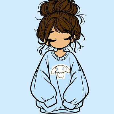 girl with baggy sweatshirt and messy bun