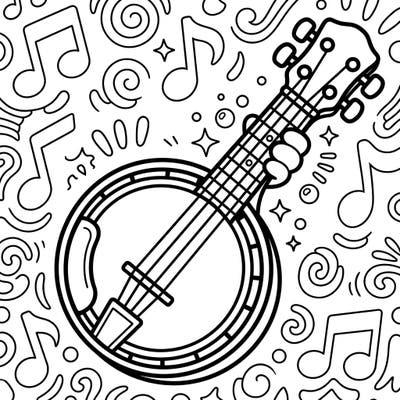 Let your little one explore the world of music with this delightful banjo coloring page, specially designed for toddlers. Its ultra-thick lines and large areas make it perfect for developing fine motor skills and encouraging creativity.