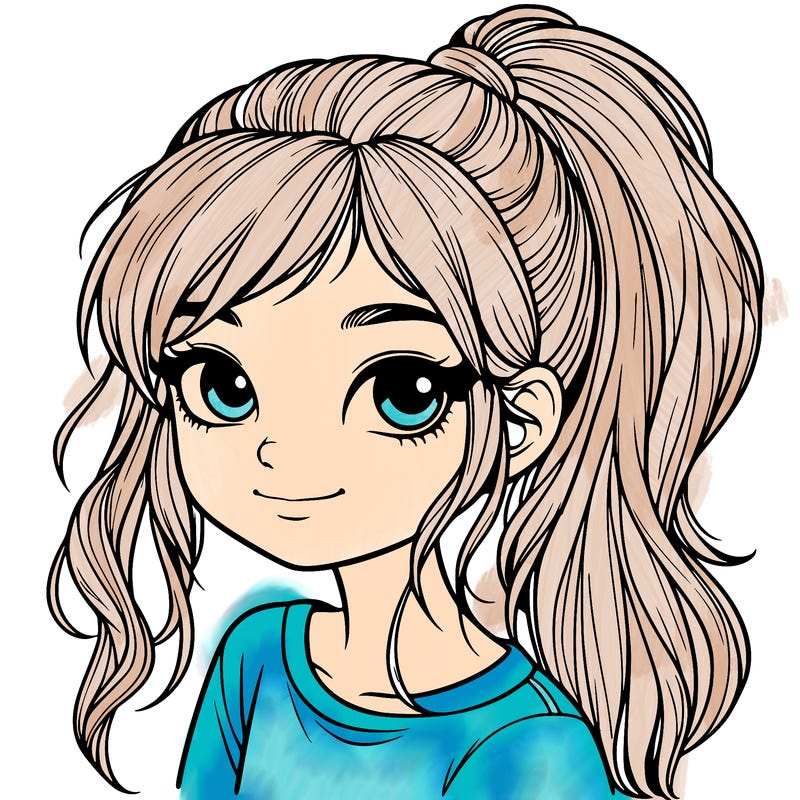 realistic girl with ponytail