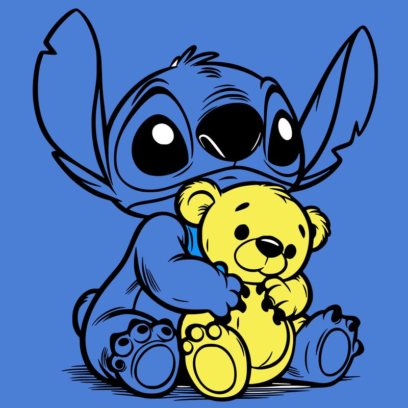 stitch hugging a teddy bear