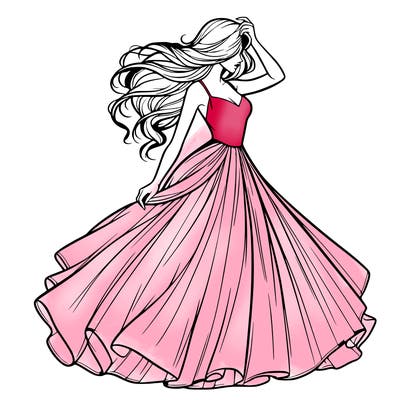 realistic woman with dress flowing in the wind