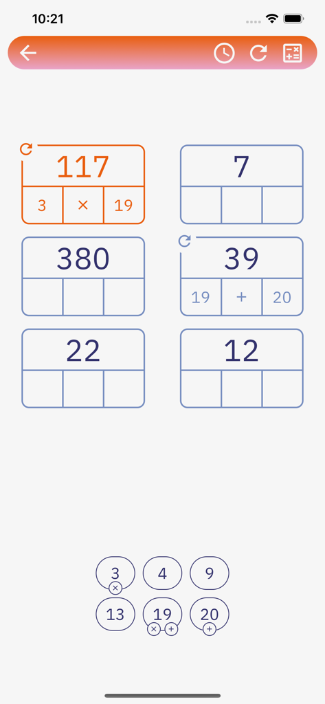 Quickonor by Tetonor - Quickonor gameplay screen featuring a minimalist math logic puzzle grid with multiplication and addition challenges.