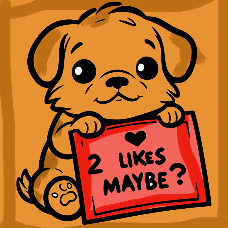 a puppy holding a sign that says 2 likes maybe?