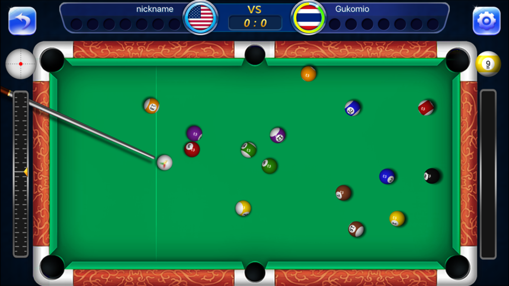 A top-down view of a competitive online pool match in the 8 Ball Star mobile app