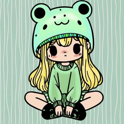 a girl wearing a frog hat and some frog socks