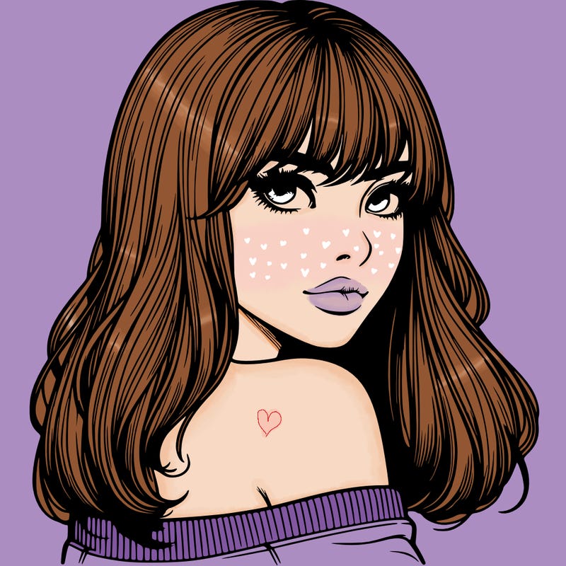 realistic girl with bangs looking over her shoulder