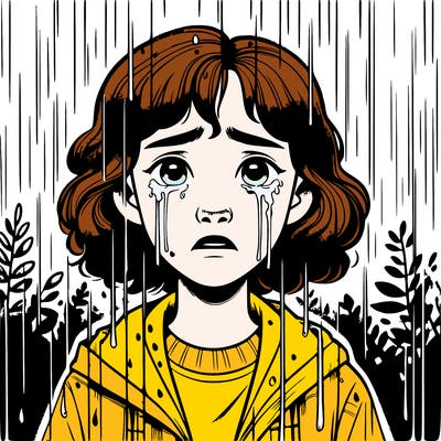 realistic girl in the rain crying
