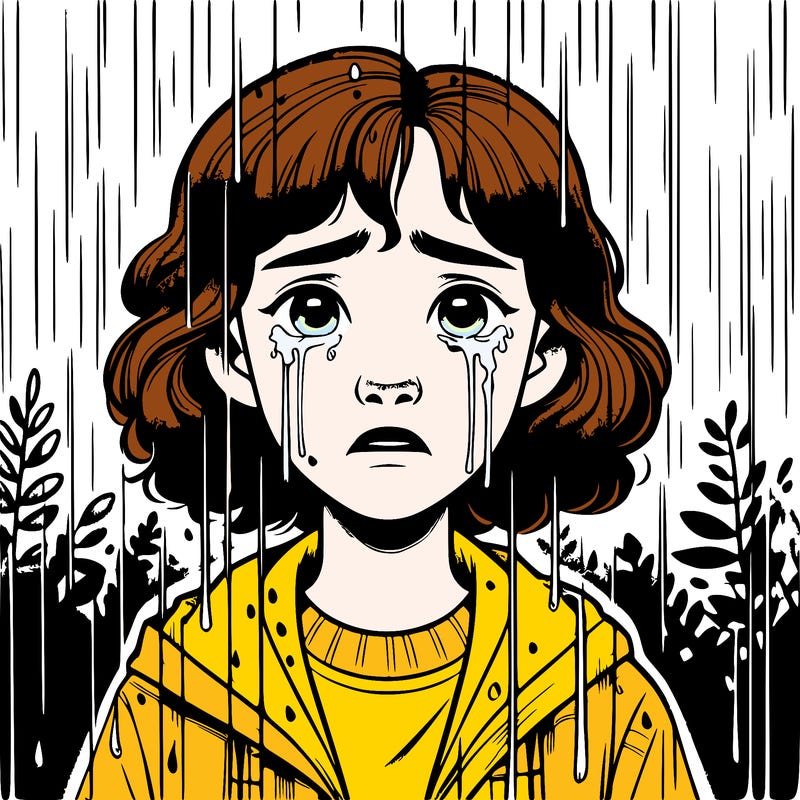 realistic girl in the rain crying