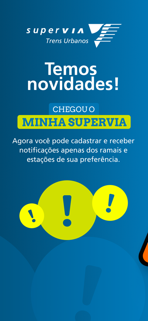 SuperVia app screen announcing the Minha SuperVia feature for personalized train line and station notifications