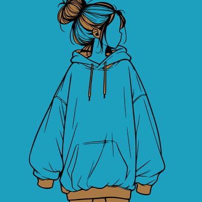realistic girl with a oversized sweatshirt on and a bun