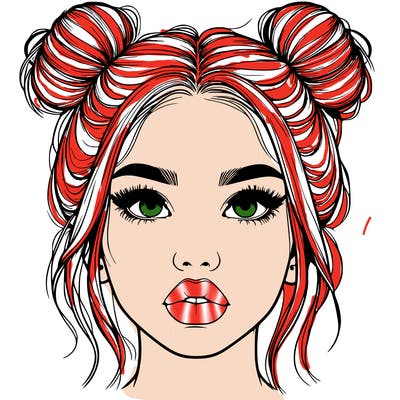 realistic girl with two buns on her hair and lips