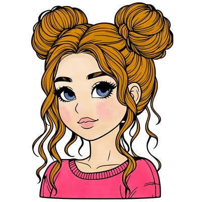 realistic girl with two buns in her hair