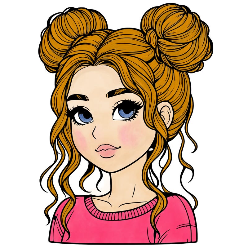 realistic girl with two buns in her hair