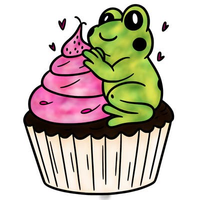 frog sitting on a cupcake