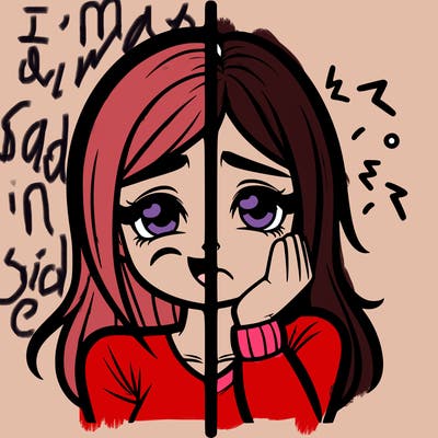 realistic girl split one happy other depressed