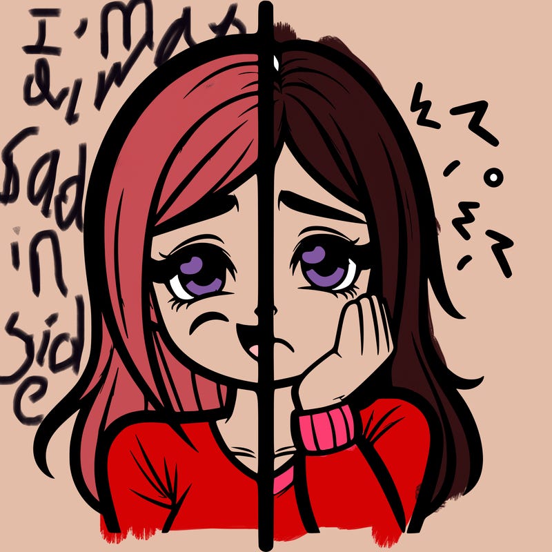 realistic girl split one happy other depressed