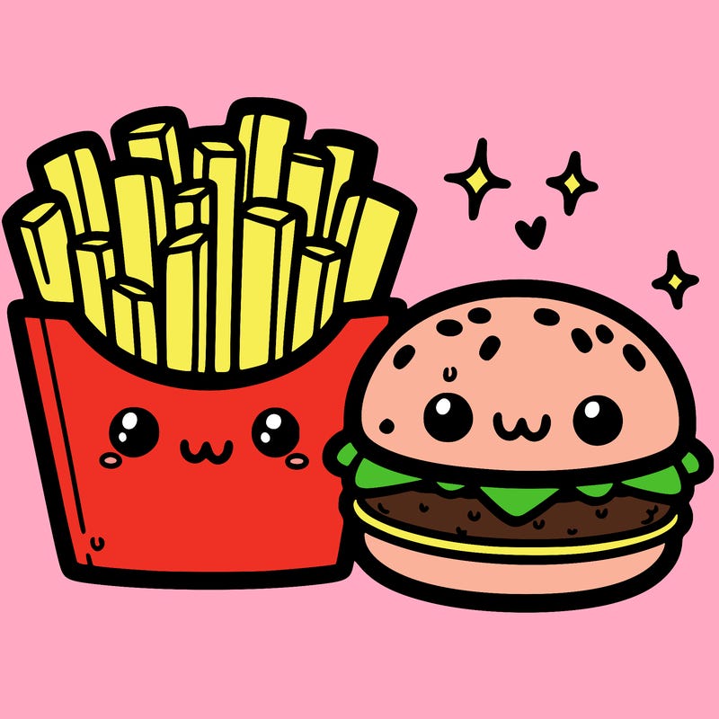 a cute fries and a burger
