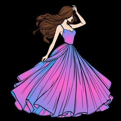 realistic woman with dress flowing in the wind